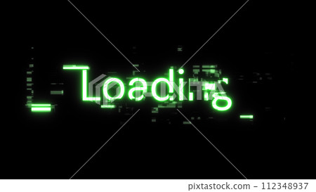 3D rendering loading text with screen effects of technological glitches 112348937