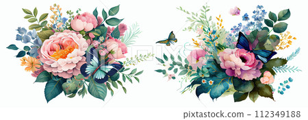 Elegant Floral Arrangements with Vibrant Butterflies: A Beautiful Collection of Blooming Flowers and Colorful Butterflies for Spring and Summer Elegant Floral Arrangements with Vibrant Butterflies: A Beautiful Collection of Blooming Flowers and Colorful Butterflies for Spring and Summer 112349188