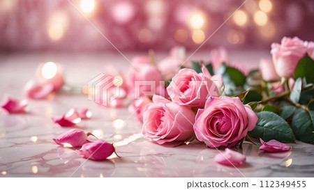 pink roses whispers of a sparkling tale of fresh soft renewal filled by ambient soft sunlight. Wedding concept. pink roses whispers of a sparkling tale of fresh soft renewal filled by ambient soft sunlight. Wedding concept. 112349455
