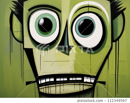 abstract expressionist creepy cute cartoon unreal face of character monster with a big head and big eye abstract expressionist creepy cute cartoon unreal face of character monster with a big head and big eye 112349567