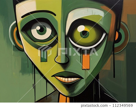 abstract expressionist creepy cute cartoon unreal face of character monster with a big head and big eye abstract expressionist creepy cute cartoon unreal face of character monster with a big head and big eye 112349569