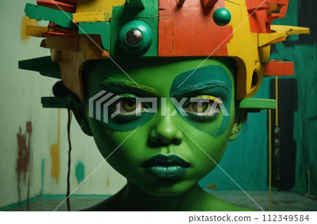 abstract expressionist creepy cute cartoon unreal face of character monster with a big head and big eye abstract expressionist creepy cute cartoon unreal face of character monster with a big head and big eye 112349584