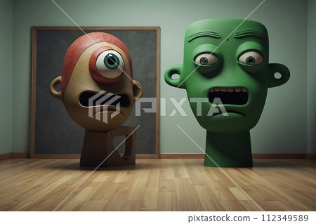 abstract expressionist creepy cute cartoon unreal face of character monster with a big head and big eye abstract expressionist creepy cute cartoon unreal face of character monster with a big head and big eye 112349589