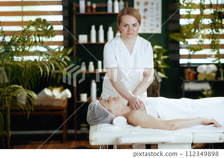 medical massage therapist massaging clients chest medical massage therapist massaging clients chest 112349898