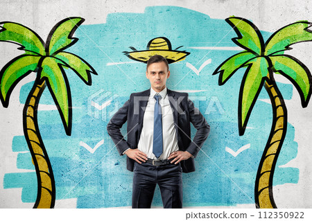 Professional dressed as a beach tourist 112350922