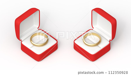 Open red ring boxes with gold rings slightly offset Open red ring boxes with gold rings slightly offset 112350928