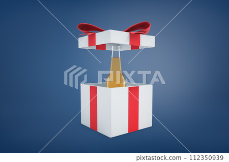 Open gift box with beer bottle inside Open gift box with beer bottle inside 112350939