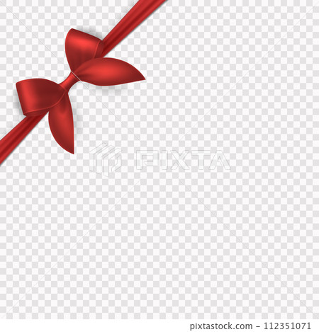 Vector Realistic Silk Red Gift Ribbon, Satin Bow for Greeting Card, Gift, Isolated. Bow Design Template, Concept for Birthday, Christmas Presents, Gifts, Invitation, Box 112351071