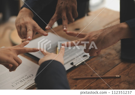 Real estate agent and Sales manager team analysis pricing of rental lease contract of sale purchase agreement, concerning mortgage loan offer for and house insurance. 112351237