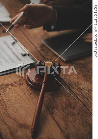 Good service cooperation, Consultation of Businesswoman and Male lawyer or judge counselor having team meeting with client, Law and Legal services concept. 112351258