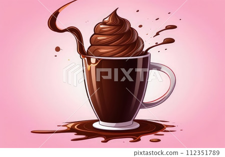 Delicious ice cream coffee dessert in cup, beautifully presented on vibrant pink background. For advertising, banner, relaxation, lifestyle, menu, dessert, culinary, cafe themed content. Copy space. Delicious ice cream coffee dessert in cup, beautifully presented on vibrant pink background. For advertising, banner, relaxation, lifestyle, menu, dessert, culinary, cafe themed content. Copy space. 112351789
