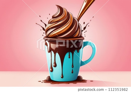 Delicious ice cream coffee dessert in cup, beautifully presented on vibrant pink background. For advertising, banner, relaxation, lifestyle, menu, dessert, culinary, cafe themed content. Copy space. Delicious ice cream coffee dessert in cup, beautifully presented on vibrant pink background. For advertising, banner, relaxation, lifestyle, menu, dessert, culinary, cafe themed content. Copy space. 112351982