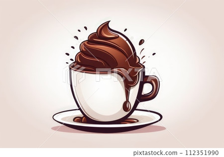 Delicious chocolate ice cream coffee dessert served in cup on pastel background, ready to be enjoyed. For advertising, banner, relaxation, menu, dessert, culinary or cafe themed content. Copy space. 112351990