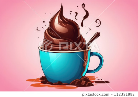 Delicious ice cream coffee dessert in cup, beautifully presented on vibrant pink background. For advertising, banner, relaxation, lifestyle, menu, dessert, culinary, cafe themed content. Copy space. Delicious ice cream coffee dessert in cup, beautifully presented on vibrant pink background. For advertising, banner, relaxation, lifestyle, menu, dessert, culinary, cafe themed content. Copy space. 112351992