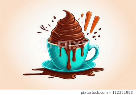 Tempting serving of chocolate ice cream in cup placed on pastel background, highlighting deliciousness of dessert. For advertising, banner, menu, dessert, culinary or cafe themed content. Copy space. 112351998