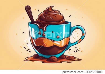 Delicious chocolate ice cream coffee dessert served in cup on pastel background, ready to be enjoyed. For advertising, banner, relaxation, menu, dessert, culinary or cafe themed content. Copy space. Delicious chocolate ice cream coffee dessert served in cup on pastel background, ready to be enjoyed. For advertising, banner, relaxation, menu, dessert, culinary or cafe themed content. Copy space. 112352000