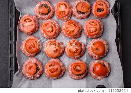 Delicious baked meat boats with mushrooms, cheese, salt and spices Delicious baked meat boats with mushrooms, cheese, salt and spices 112352434
