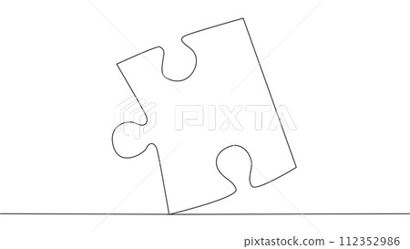 One line connecting puzzle pieces in one continuous line. Puzzle element. One line connecting puzzle pieces in one continuous line. Puzzle element. 112352986