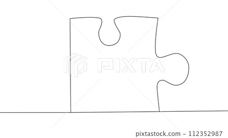 One line connecting puzzle pieces in one continuous line. Puzzle element. 112352987