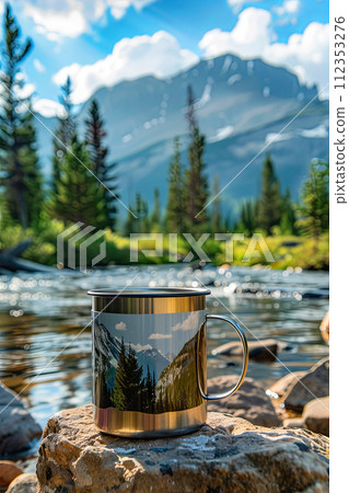 sunshine mountain river spruce tent photo metall mug 112353276