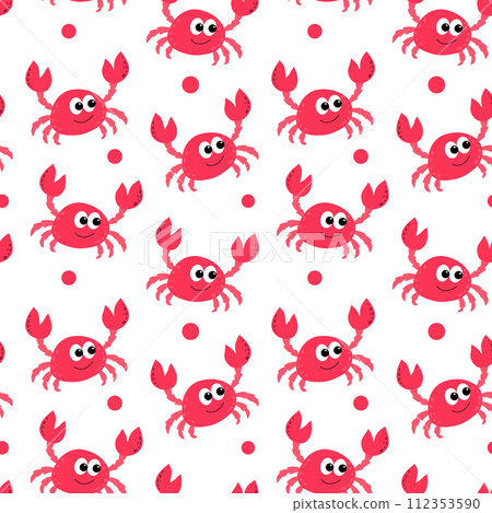Vector seamless pattern with red crabs on white background. 112353590