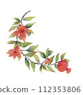 Pomegranate branch with flowers and fruits. Botanical illustration. 112353806