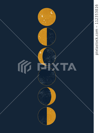 Lunar cycles illustration. Monn phases poster. Mystical, alchemy, esoteric art Lunar cycles illustration. Monn phases poster. Mystical, alchemy, esoteric art 112353816