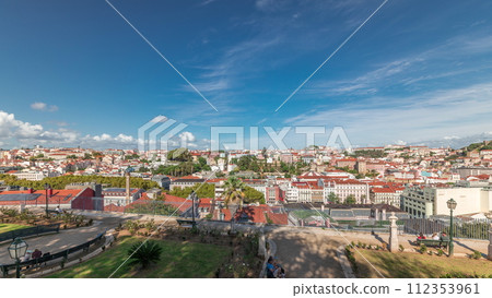 Panorama showing aerial view over the center of Lisbon timelapse from Miradouro de Sao Pedro de Alcantara Panorama showing aerial view over the center of Lisbon timelapse from Miradouro de Sao Pedro de Alcantara 112353961