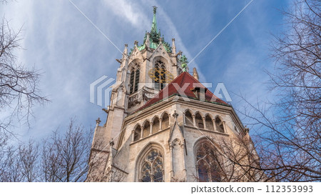St. Paul's Church or Paulskirche timelapse. Looking up perspective. Munich, Bavaria, Germany. 112353993