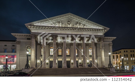Munich National Theatre on the Max Joseph square night timelapse hyperlapse. Germany Munich National Theatre on the Max Joseph square night timelapse hyperlapse. Germany 112354042