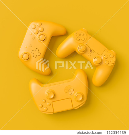 Set of lying gamer joysticks or gamepads on monochrome background Set of lying gamer joysticks or gamepads on monochrome background 112354389