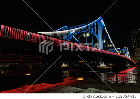 Night view of Kiyosu Bridge over Sumida River, Kiyosumi, Koto Ward, Tokyo 112354433