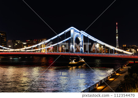 Night view of Kiyosu Bridge over Sumida River, Kiyosumi, Koto Ward, Tokyo Night view of Kiyosu Bridge over Sumida River, Kiyosumi, Koto Ward, Tokyo 112354470