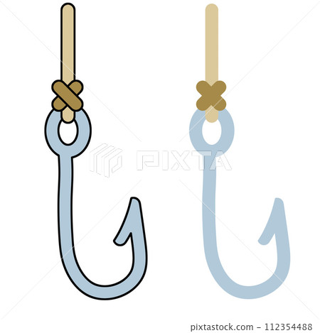 Fishing hook. Cartoon icon isolated on white background. Metal fishhook for bait, fish trap. Equipment of fisherman 112354488
