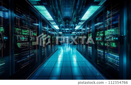 AI-generated content. The hidden world that powers our digital lives: a modern server room.Generated image 112354766