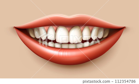 Perfect Smile on Beige Backdrop Showcases Dental Health. Concepts of dental care and beauty. 112354786