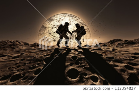 AI-generated content. Astronaut Duo Explores the Dark Side of the Moon.Generated image 112354827