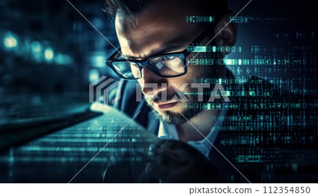 AI-generated content. A hacker, surrounded by technological holograms, intensely focuses on coding in a close-up shot, portraying a futuristic cyber atmosphere.Generated image 112354850