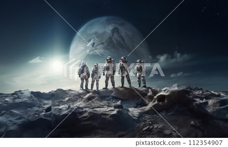AI-generated content. Astronauts Explore the Lunar Surface on a Grand Expedition.Generated image AI-generated content. Astronauts Explore the Lunar Surface on a Grand Expedition.Generated image 112354907