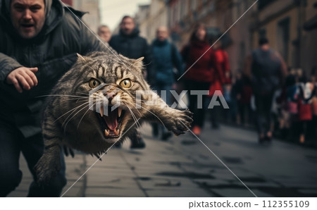 AI-generated content. A runaway cat on a city street is a danger to itself and others. 112355109