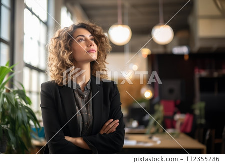 AI-generated content. Fatigued Businesswoman Finding Mental Respite After Long Workday.Generated image 112355286