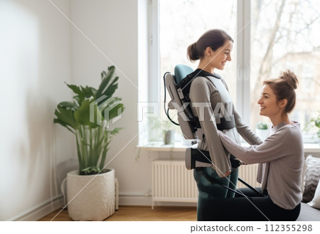 AI-generated content. Compassionate Home Visit: Doctor Attends to Patient in Wheelchair with Broken Neck.Generated image 112355298