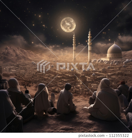 AI-generated content. An Islamic family on Mars celebrates their first Ramadan, a historic moment of faith and hope. 112355322