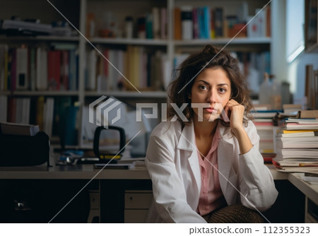 AI-generated content. Weary Doctor Resting in Her Office After a Long Day.Generated image 112355323