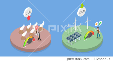 3D Isometric Flat Vector Illustration of Reduce Emission CO2 112355393