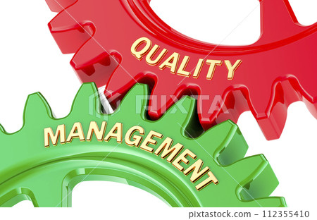 Quality Management concept with colored gearwheels. 3D rendering 112355410