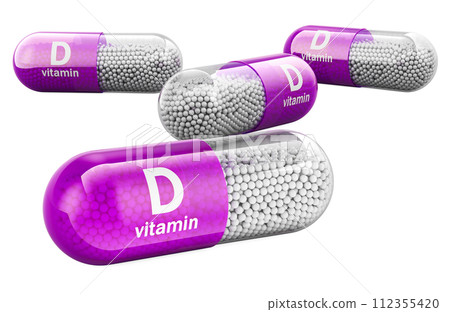 Vitamin D capsule, cholecalciferol. 3D rendering 112355420