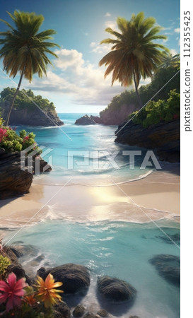 Beautiful tropical beach with colorful plants 112355425