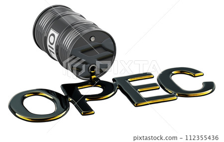 Crude oil spilled in the shape of OPEC word, 3D rendering Crude oil spilled in the shape of OPEC word, 3D rendering 112355436