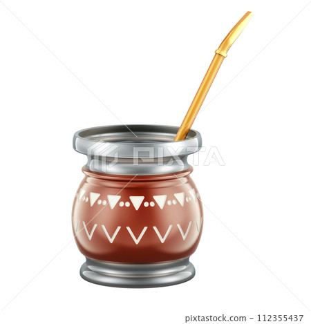 Mate Cup with Spoon Bombilla, 3D rendering Mate Cup with Spoon Bombilla, 3D rendering 112355437
